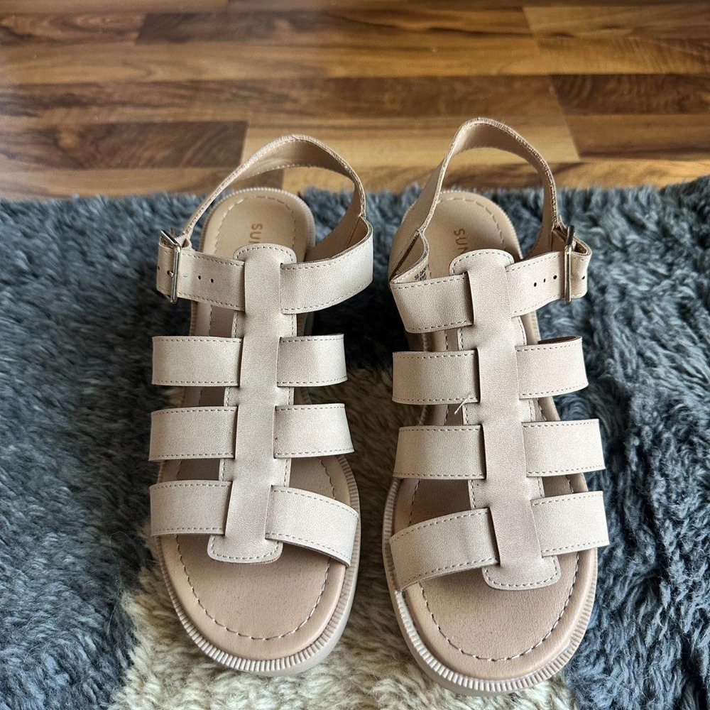 Nude Tan Strappy Block Heeled Sandals - Picture 2 of 2